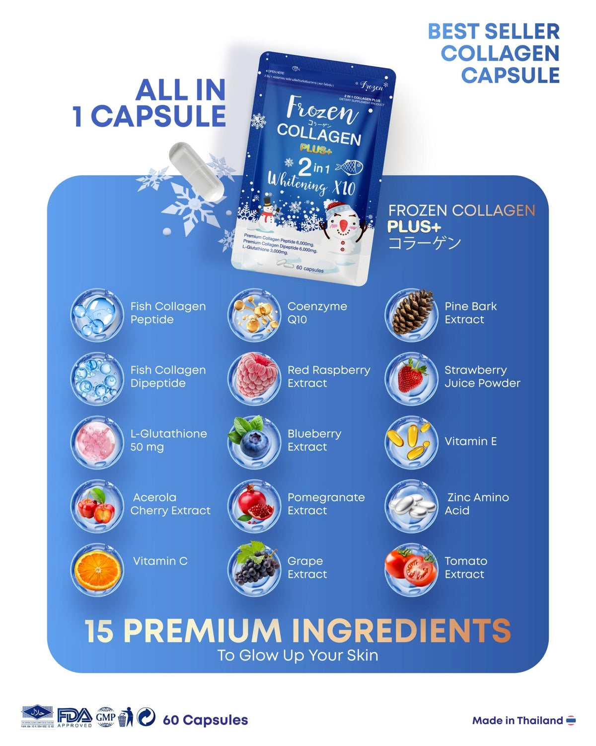 Frozen Collagen Plus+ 2 in 1 Whitening x10 (Caps) for Brightening and Tightening Your Skin BUY 1 GET 1 FREE